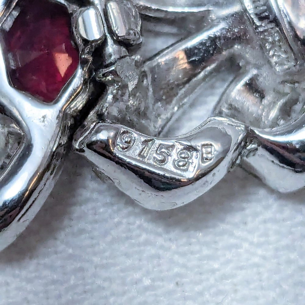 Vintage Marcel Boucher Ruby Coloured Glass Rhodium Plated Bracelet - Picture 10 of 13